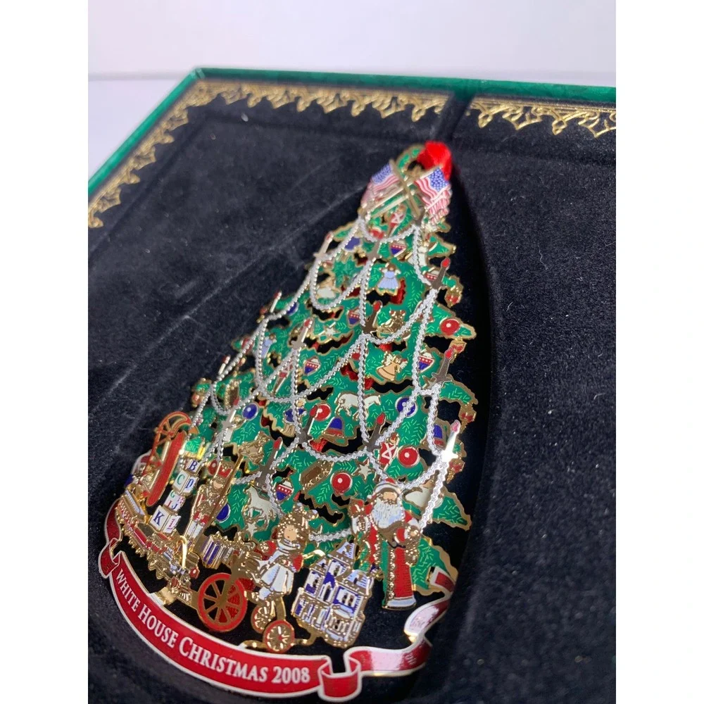 White House Christmas Ornament 2008 Benjamin Harrison Tree  Gold‎ Original Box